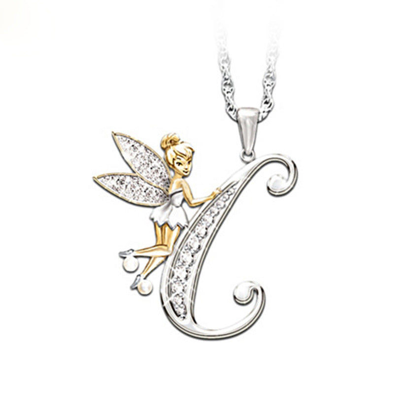 Wholesale Mantu New Clavicle Chain Accessories Elf Flower Fairy Letter Necklace Women's Alloy Diamond Pendant Neck Chain